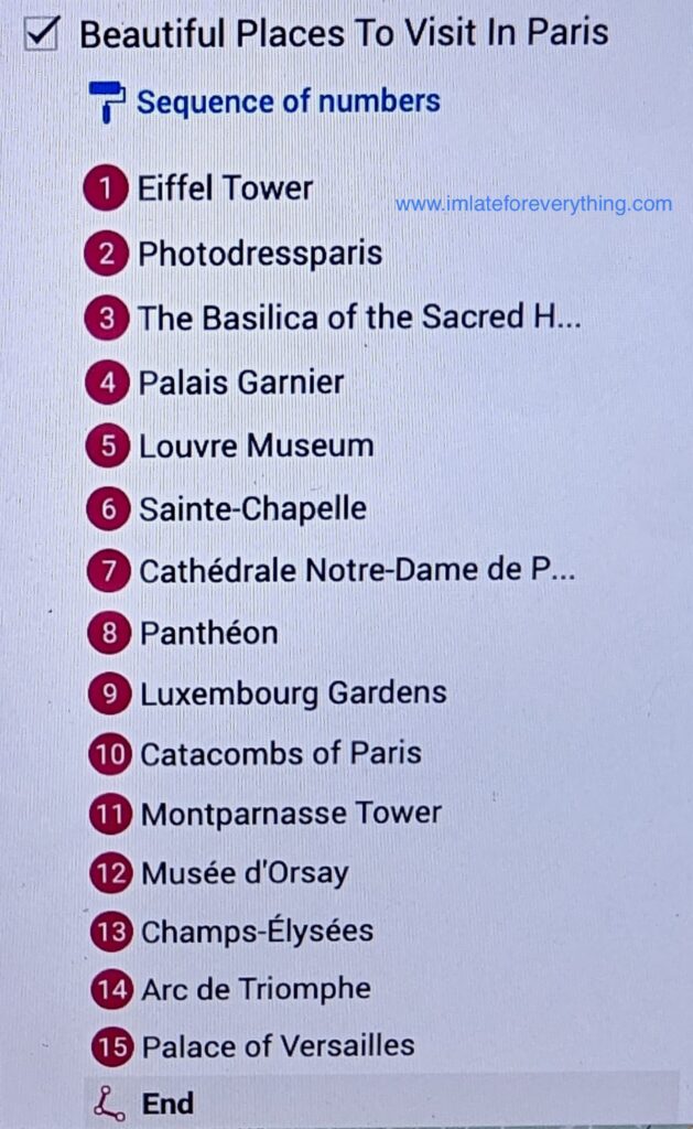 Itinerary of the beautiful places in Paris